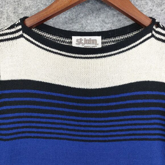 VTG St John by Marie Gray Dress Sz S Santana Knit Wide Stripe Short Sleeve Class - Picture 9 of 11